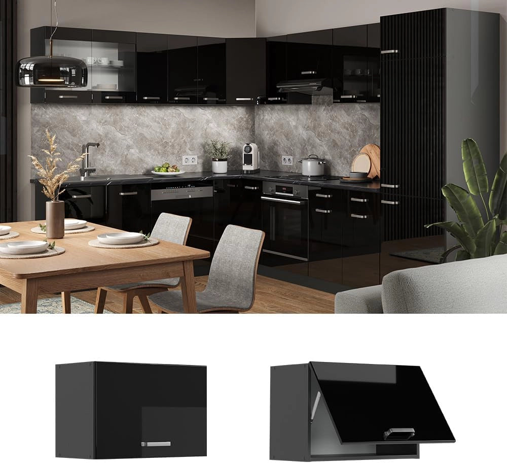 Pensile da cucina R-Line, Nero lucido, 60 cm Piatto, per la libera combinazione all'interno di sistemi cucina modulari