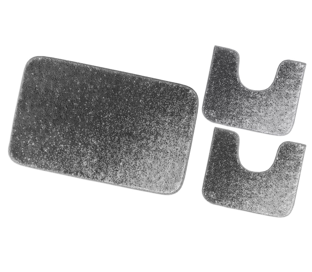 Tappeto Bagno Camera Scendiletto Doccia Vasca Antiscivolo Assorbente Shaggy Soffice IBISCO A Parure 3 Pezzi - Grigio