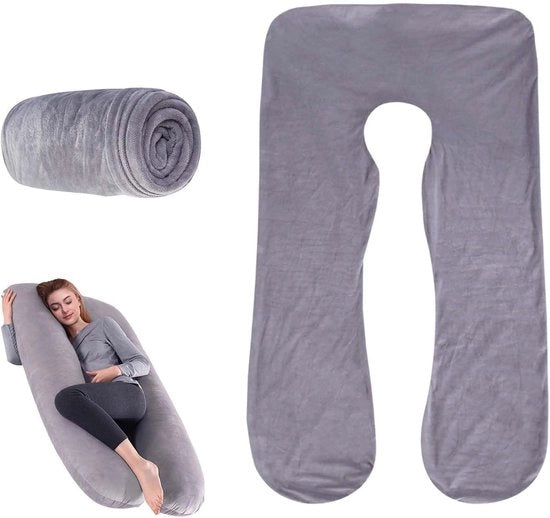 Cuscino a forma di U per cuscino per gravidanza 140 x 80 cm - grigio, lavabile in macchina