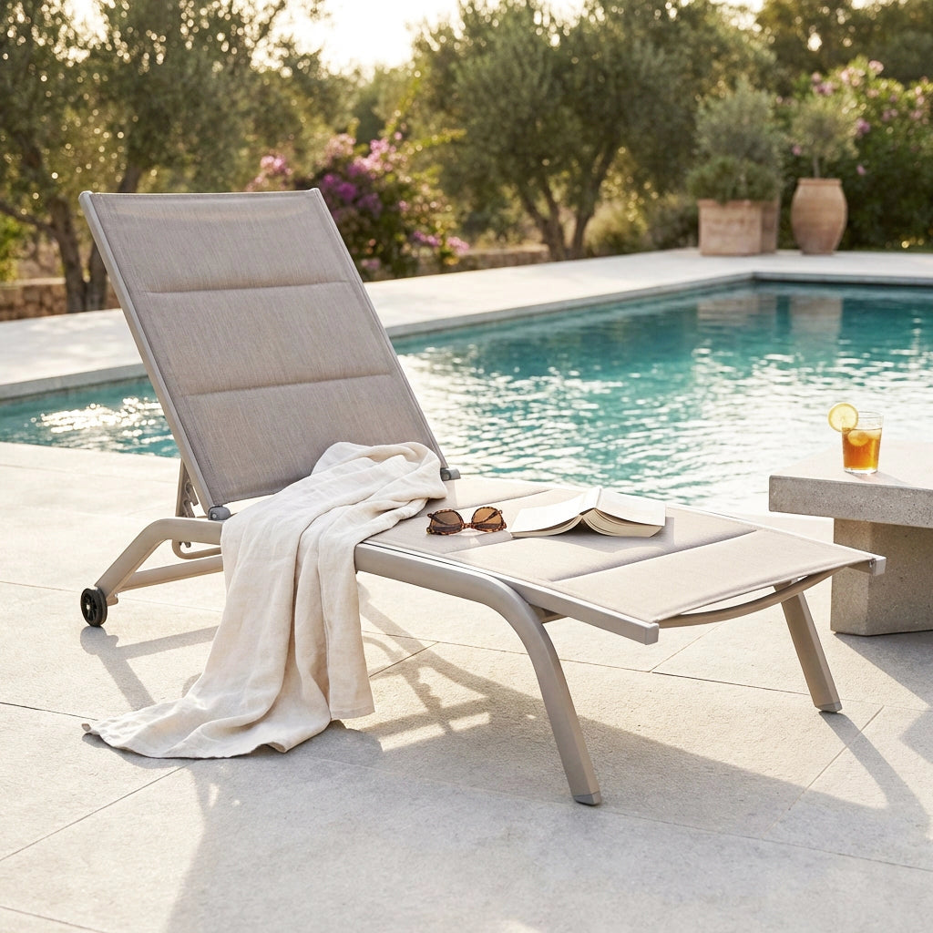 Lettino da Giardino Impilabile in Alluminio Textilene cm 161x62x92 5 - TOM