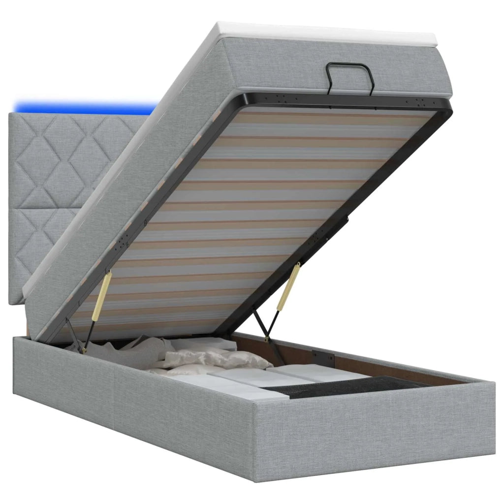 Letto Ottomano con Materasso e LED Grigio Chiaro 80 x 200 cm 3458110