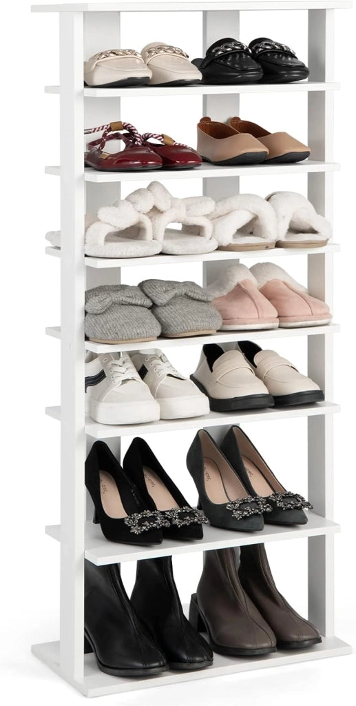 Scarpiera da Ingresso, Portascarpe a 7 Ripiani, Scaffale per 14 Scarpe, Stretto e Compatto per Salvaspazio, 45x25x110 cm (Bianco, L)