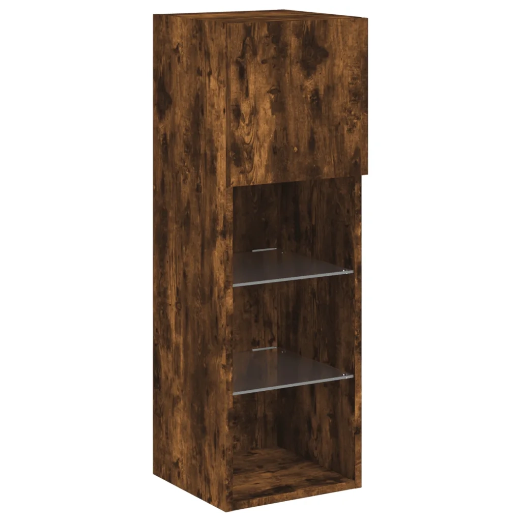 Mobili Porta TV con Luci LED 2 pz Rovere Fumo 30,5x30x90 cm 837010