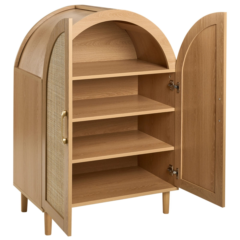 Scarpiera a 4 ripiani in MDF con frontali in rattan per 16 paia di scarpe per l'ingresso stile boho marrone chiaro