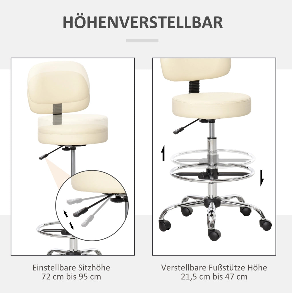 Sgabello da bar beige regolabile con schienale e ruote