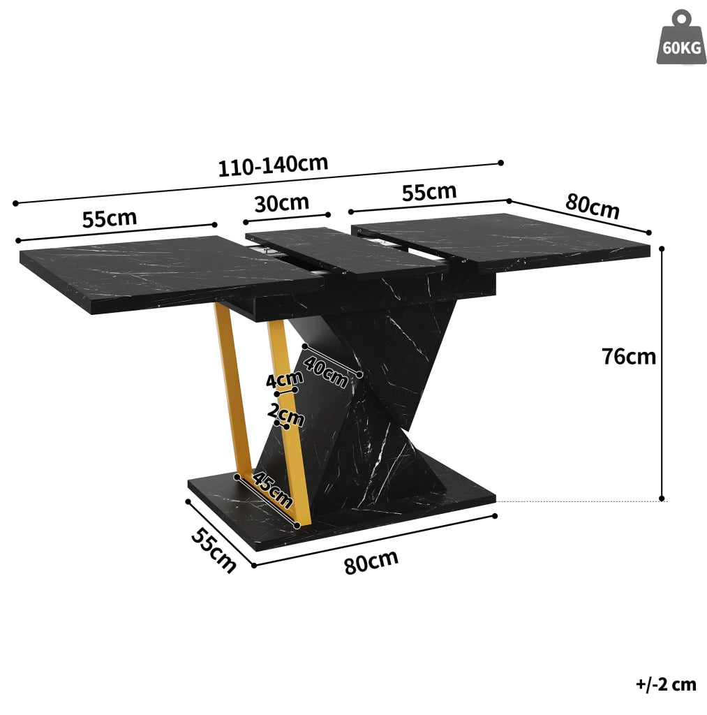 Tavolo da pranzo estensibile 110-140x80x76 cm; MDF e metallo nero
