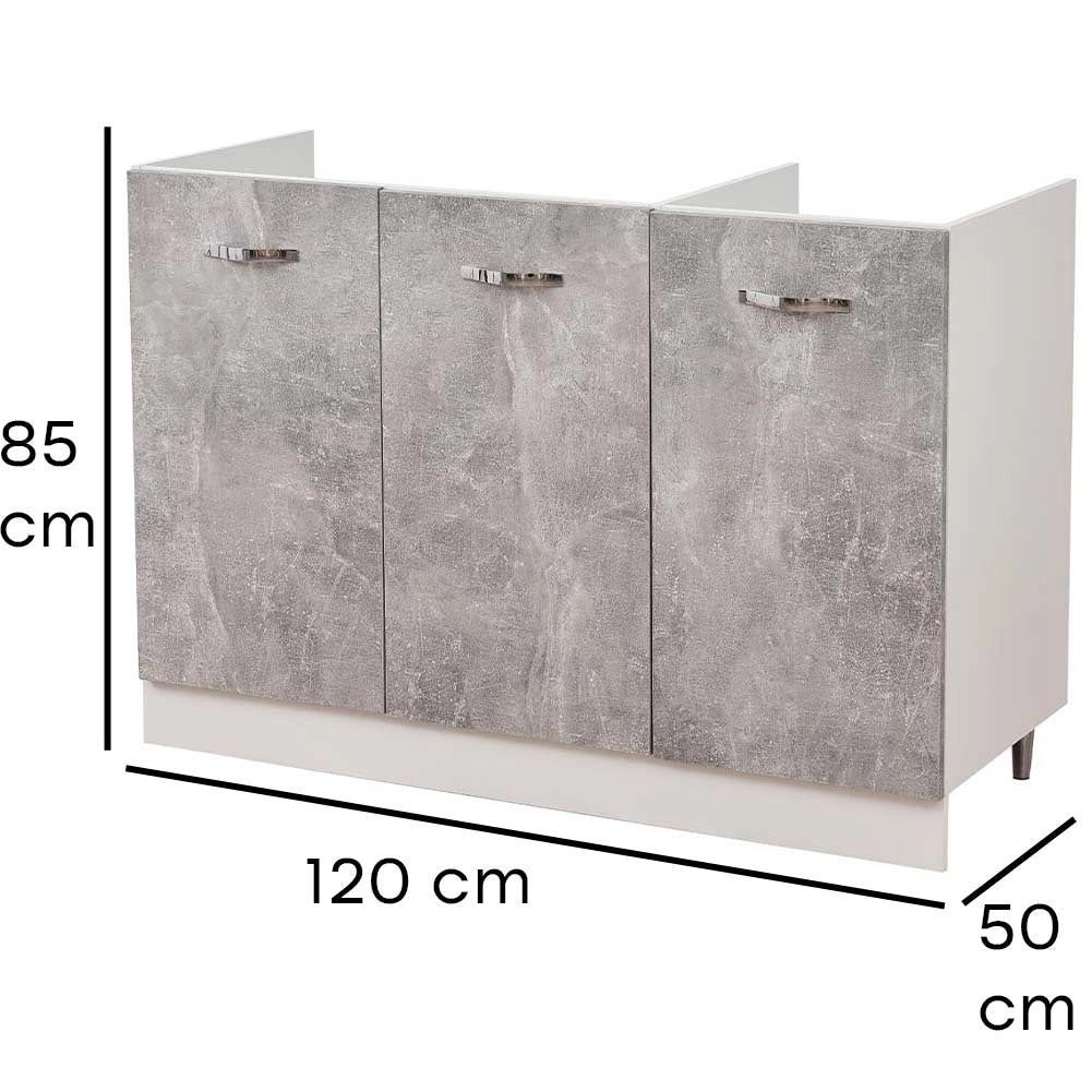 Mobile Cucina Sottolavello Componibile in Legno Colore Grigio con 3 Ante 120cm