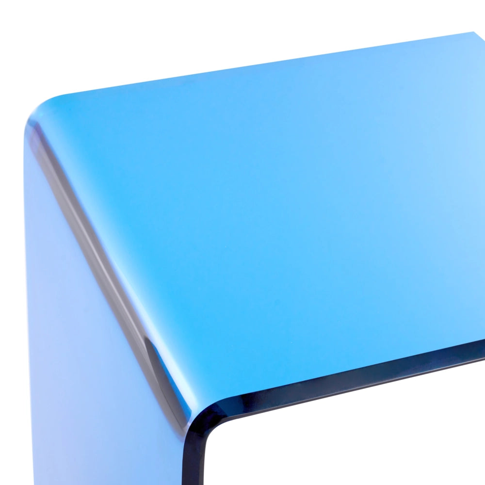 Tavolino laterale in vetro blu semitrasparente 40 x 61 cm a sbalzo minimalista