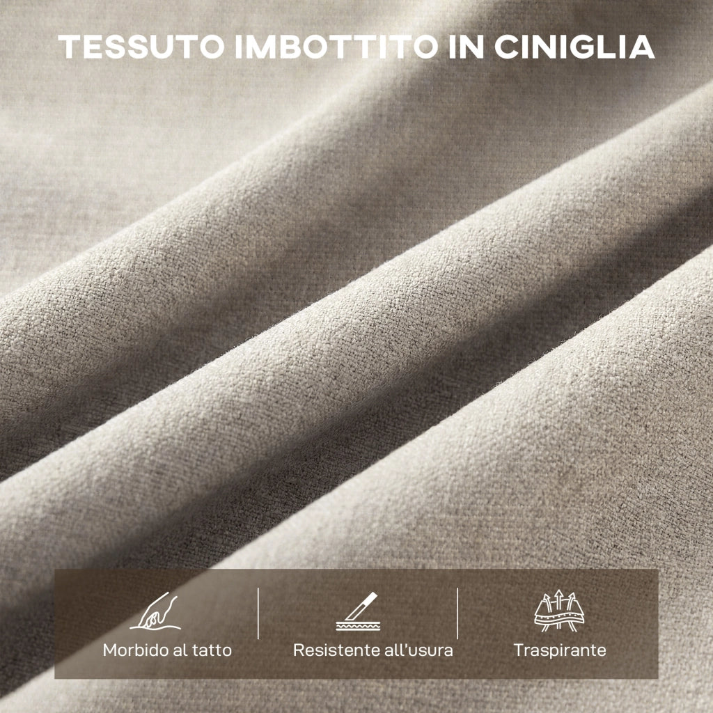 Divano 3 Posti Moderno 174x75x76 cm Rivestito in Ciniglia Struttura in Acciaio Beige