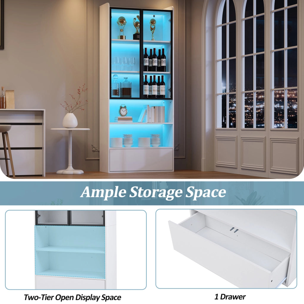 Vetrina Alta con LED ¨C MINIMAL ¨C Bianco, Legno, 80x34x180