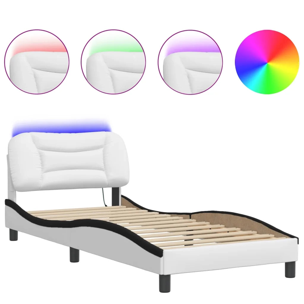Giroletto con LED senza Materasso-Struttura Letto Hvar Bianco e Nero 90x200 cm