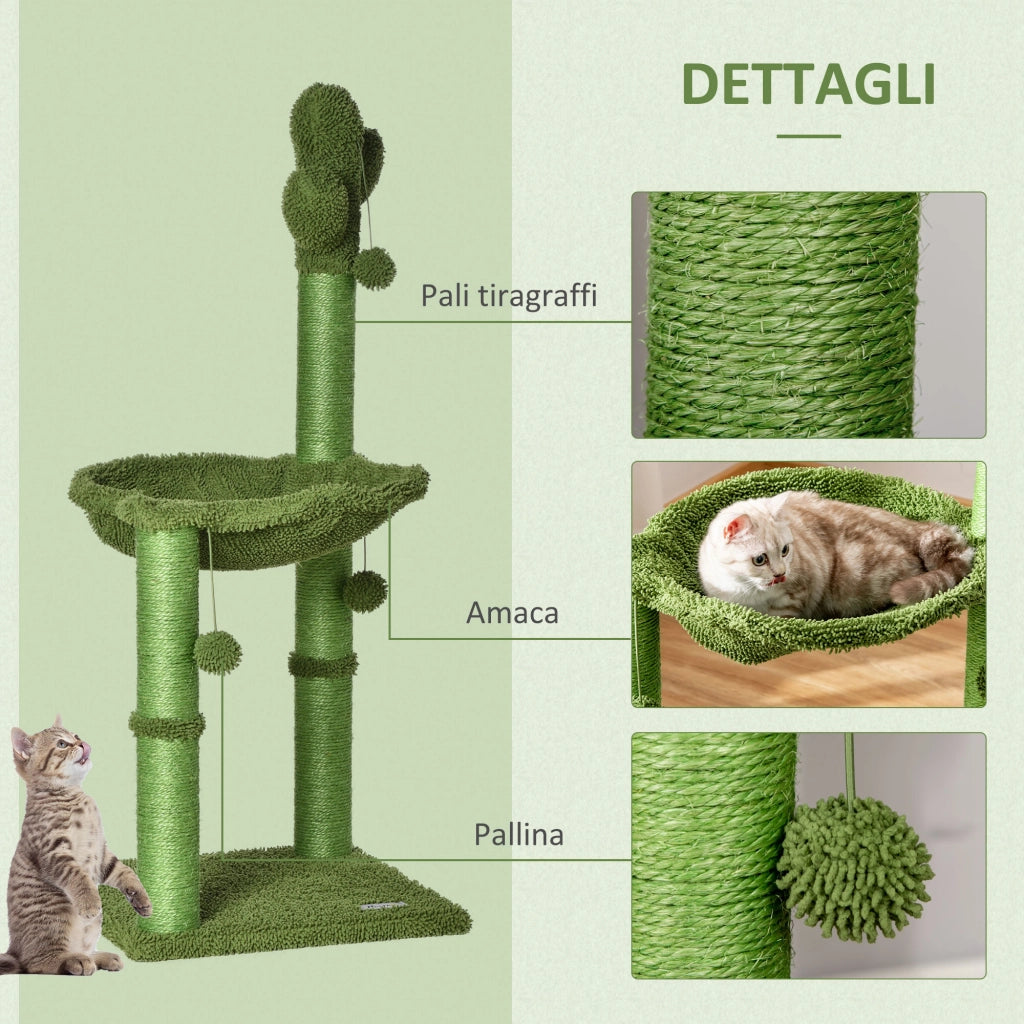 Tiragraffi Albero Cactus con Palline e Amaca per Gatti ¨C zephmum ¨C Verde 40x40x96cm