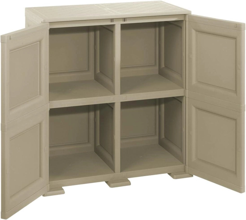 ARMADIO 2 ANTE TAUPE 79X43X85,5 CM CON 4 SCOMPARTI – MOBILE CONTENITORE COMPATTO PER ZONA GIORNO E INGRESSO