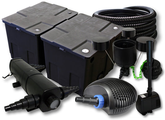 Set Filtro laghetto 60000l Chiarificatore 36W Pompa ECO 40W Tubo 25m Skimmer Fontana