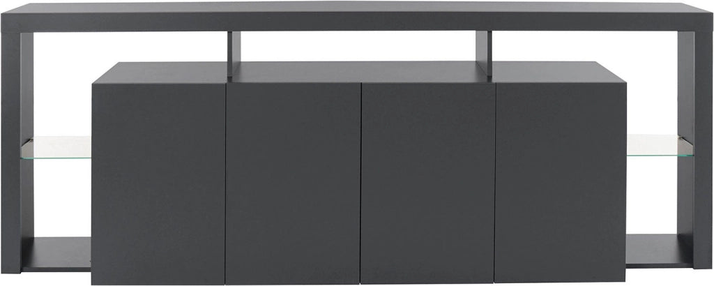 Credenza con 4 Ante e Ripiani in Vetro a Giorno 220x40x80 cm Essential 3A Grigio Antracite Opaco