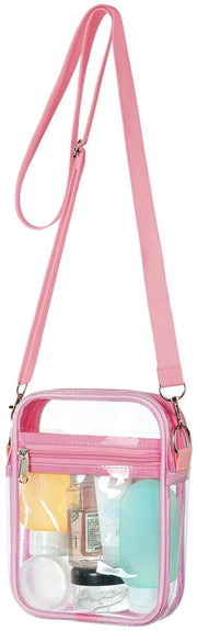 Borsa trasparente per spalla, Borsa trasparente in PVC con cintura regolabile, Borsa trasparente impermeabile per spalla per concerti, eventi sportivi, shopping, viaggi (Piccola Rosa)