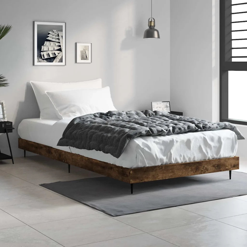 Letto singolo | Letto per adulti | Giroletto senza Materasso Rovere Fumo 90x200 cm in Truciolato
