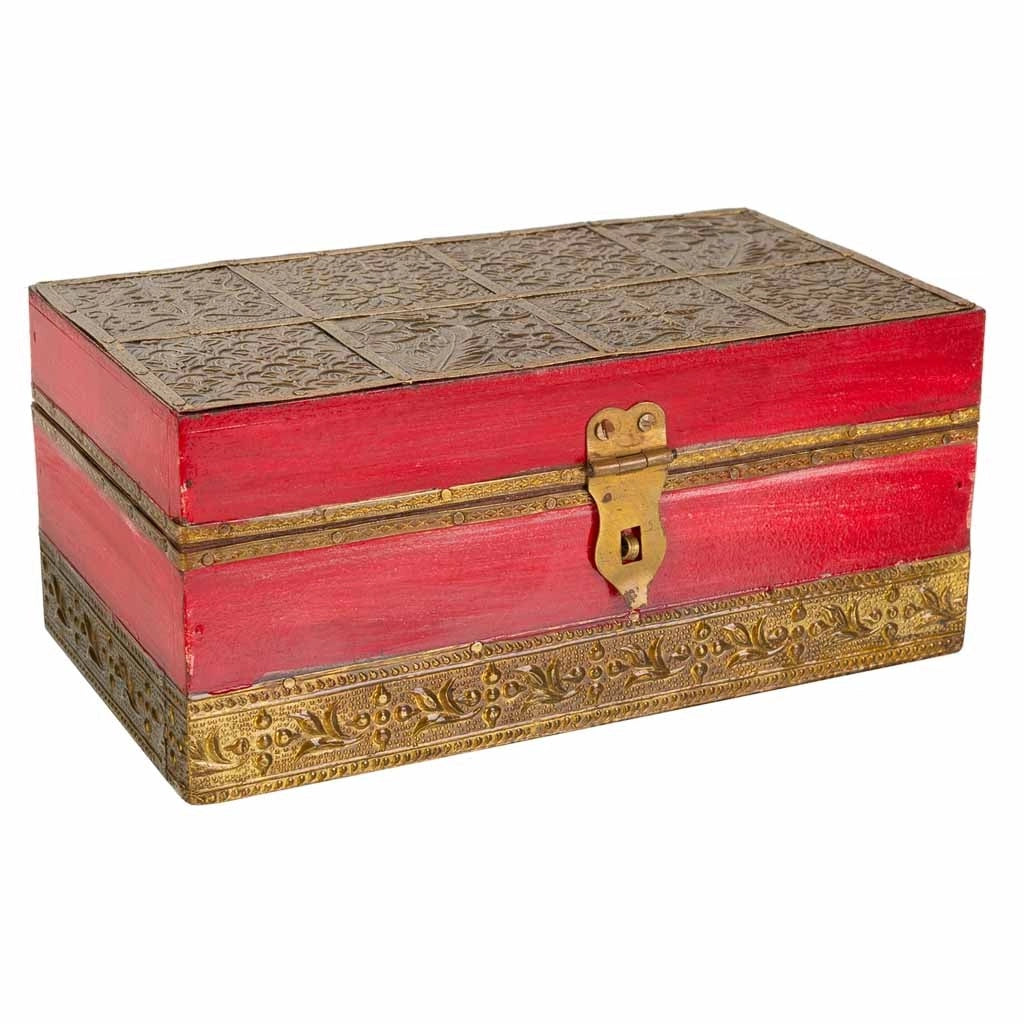 Portagioie in legno e metallo rosso 20x11x9h