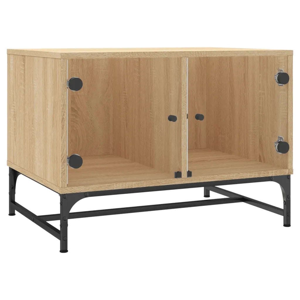 Tavolino Salotto con Ante in Vetro Rovere Sonoma 68,5x50x50 cm 836541