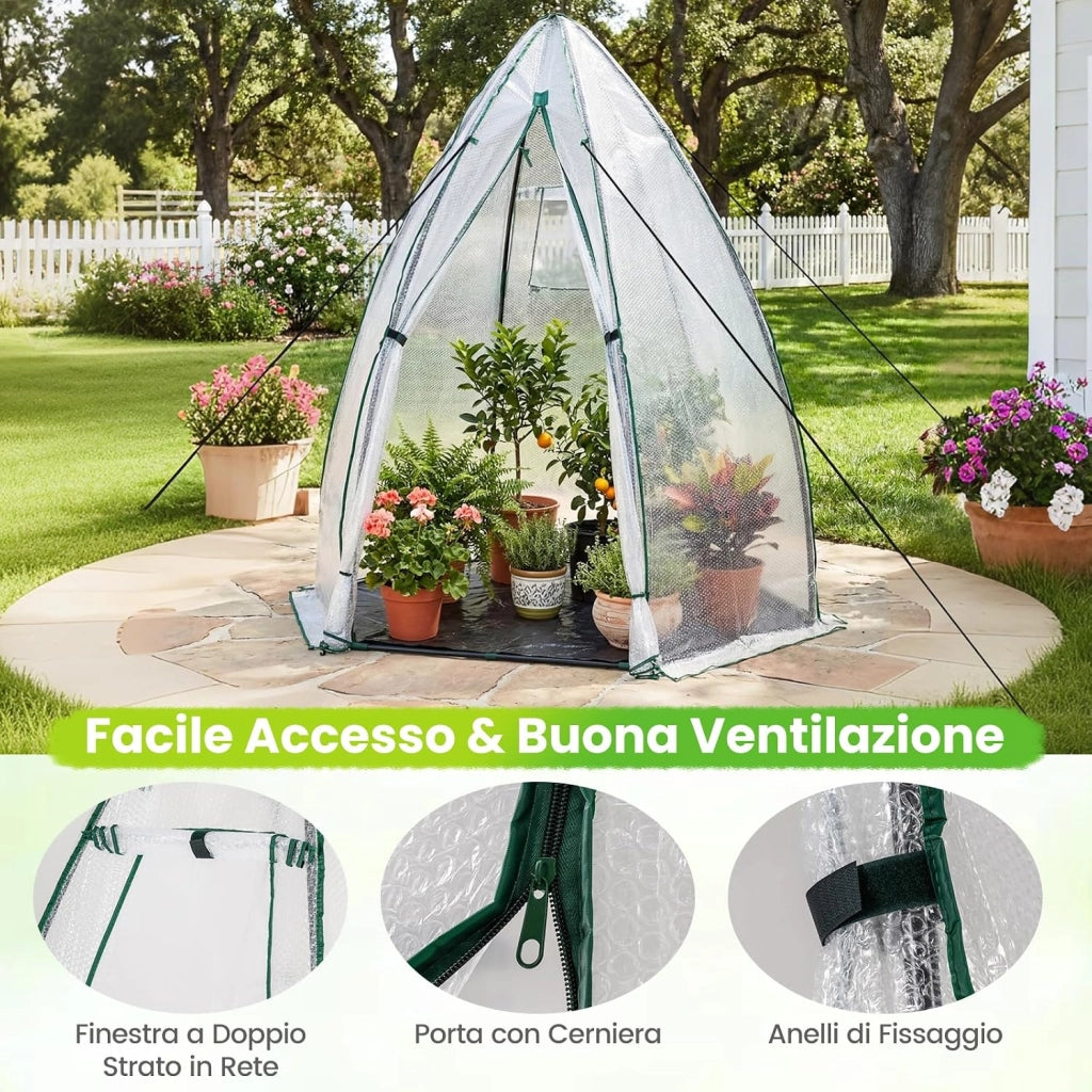 Mini Serra da Giardino 160 x 139 x 182 CM, Serra a Cupola Piccola da Esterno con Copertura in PE a Bolle Pesante, Porta con Cerniera, Finestra a Rete, Copertura del Pavimento