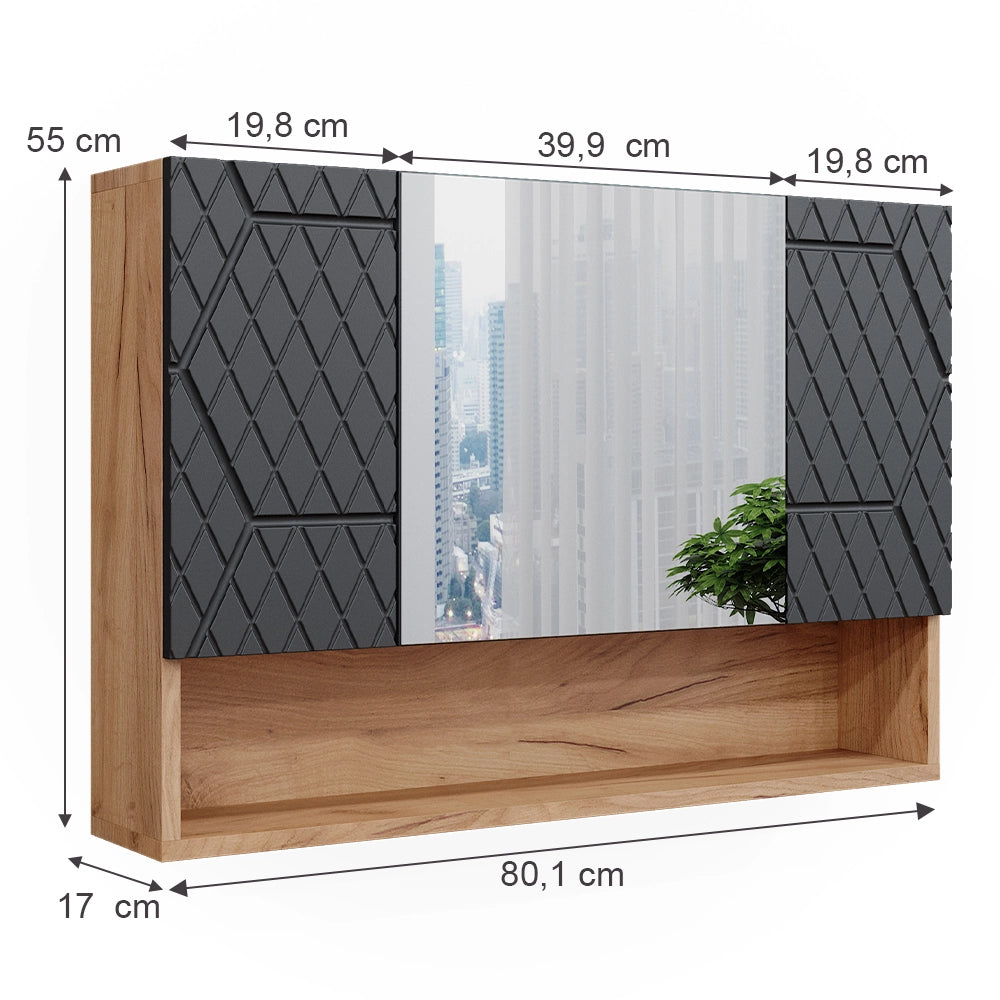 Vicco Specchio contenitore bagno Antracite con struttura a nido d'ape 80.1 x 55 cm