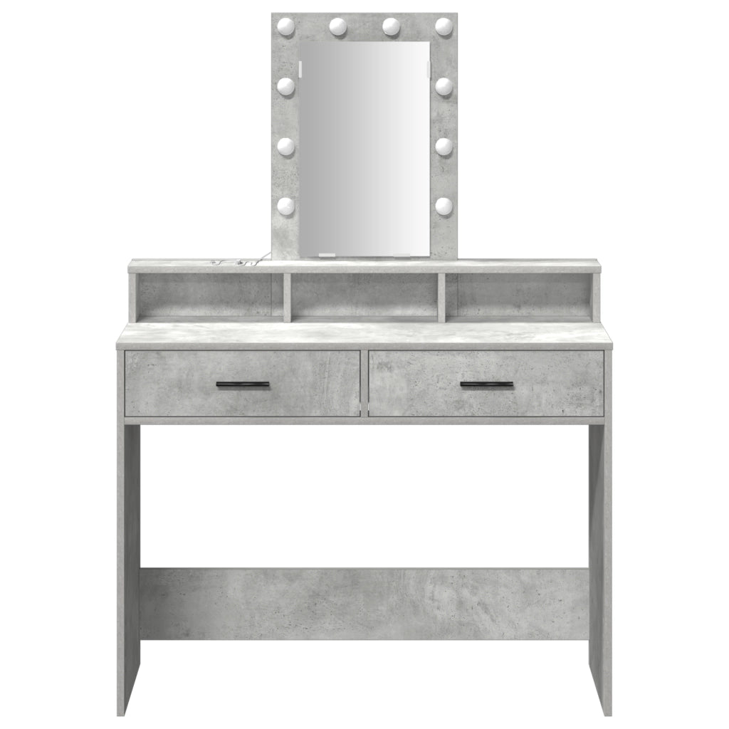 Tavolo da Toeletta con Luci LED Grigio Cemento 100x41x140 cm