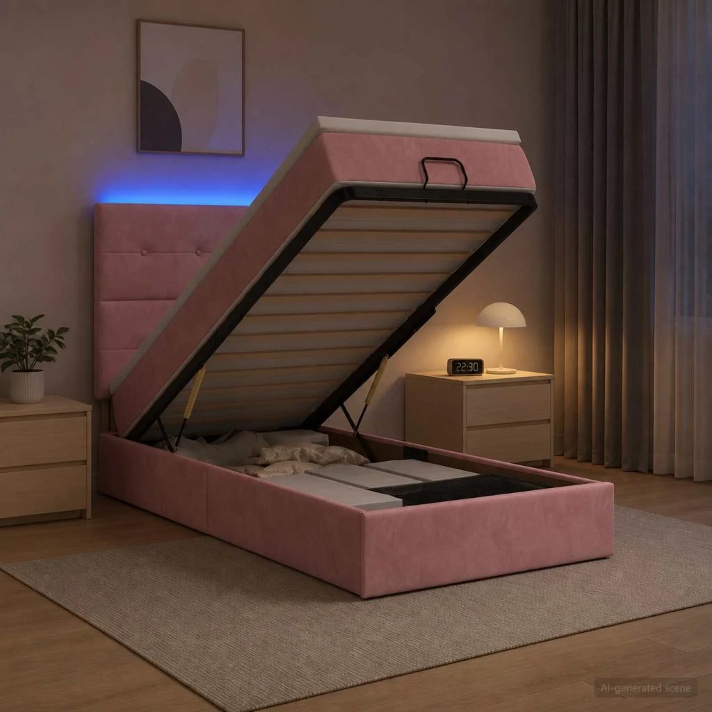 Letto Ottomano con Materasso e LED Rosa 80 x 200 cm Velluto 3458270