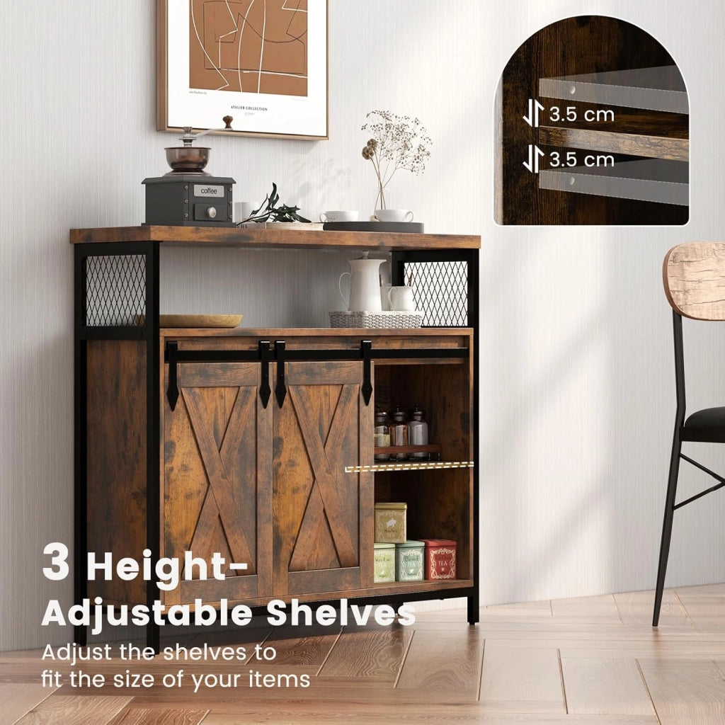 Credenza con ante scorrevoli, credenza con 3 ripiani regolabili, in legno, stile industriale per sala da pranzo, corridoio, 100 x 30 x 80 cm