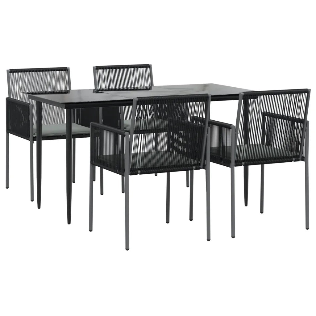 Set Pranzo Giardino 5 pz con Cuscini Polyrattan e Acciaio Nero 3187067