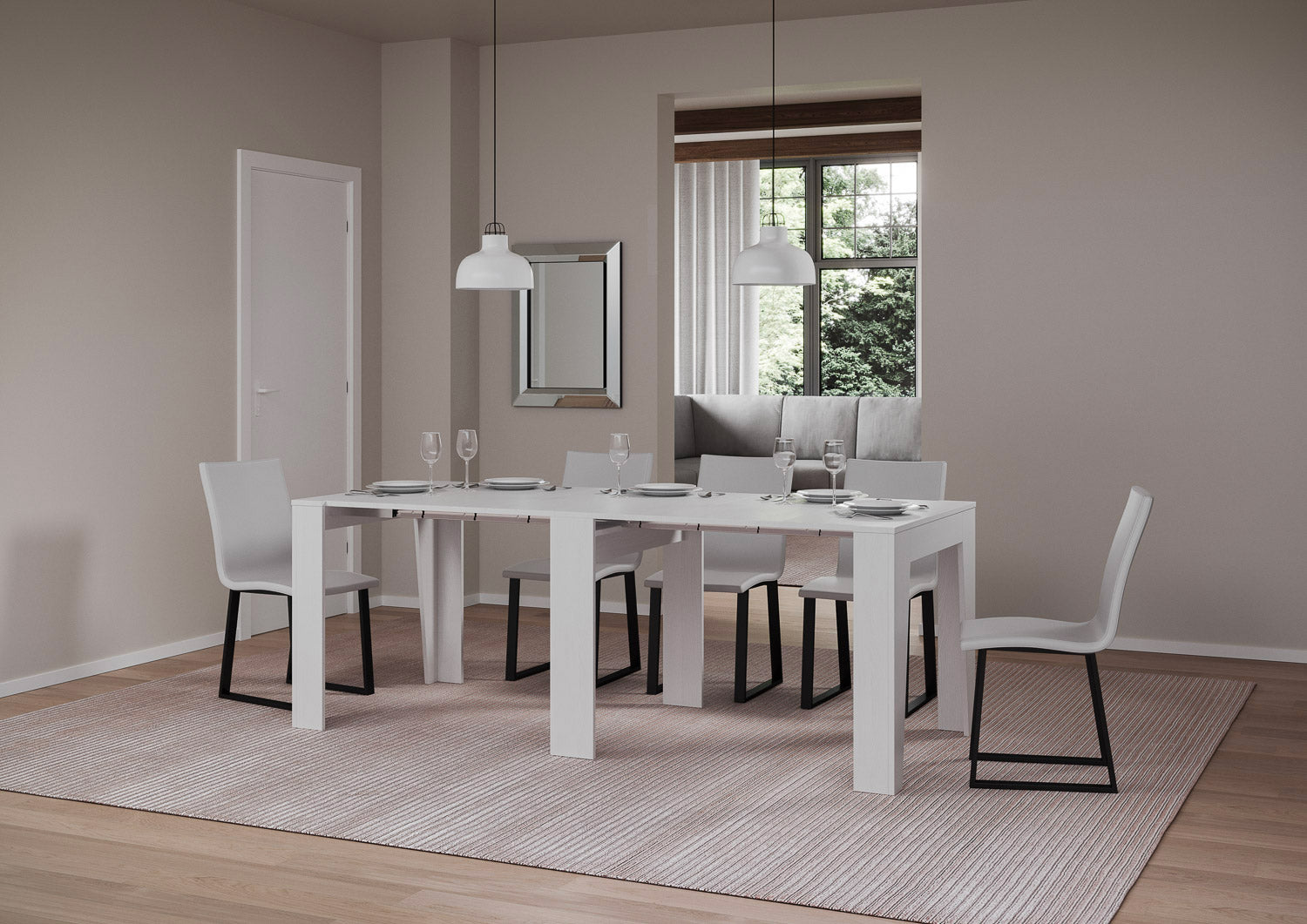 Consolle Allungabile 90x25/211 cm Pannelli in Nobilitato Anea Bianco Frassino