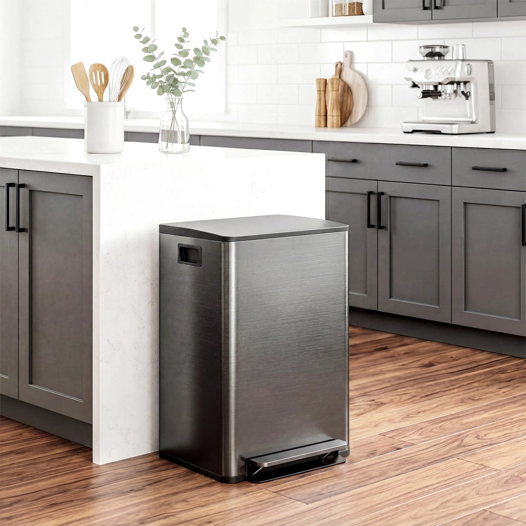 Pattumiera da 60L con 2 Scomparti ¨C Xylo ¨C Acciaio Inox Nero, Coperchio Soft-Close