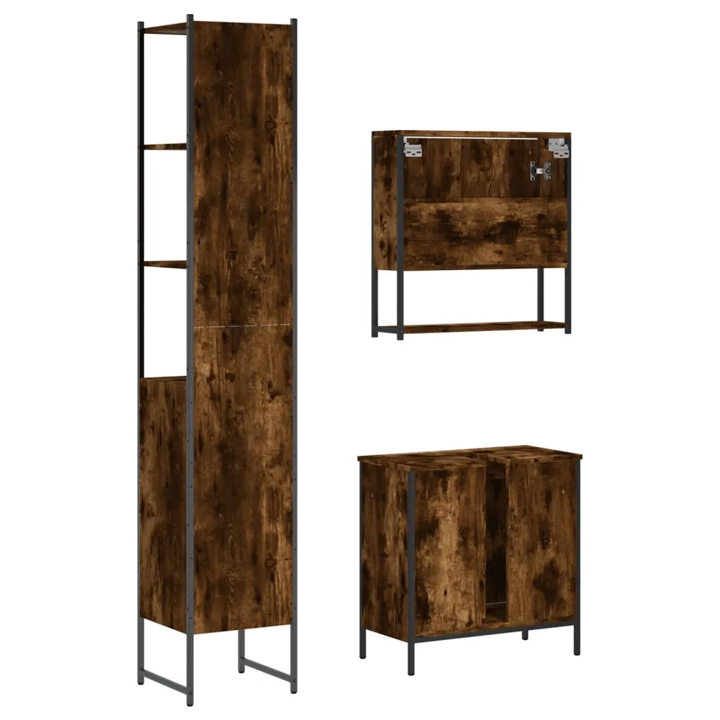 Set Mobili da Bagno 3 pz Rovere Fumo in Legno Multistrato 3214682