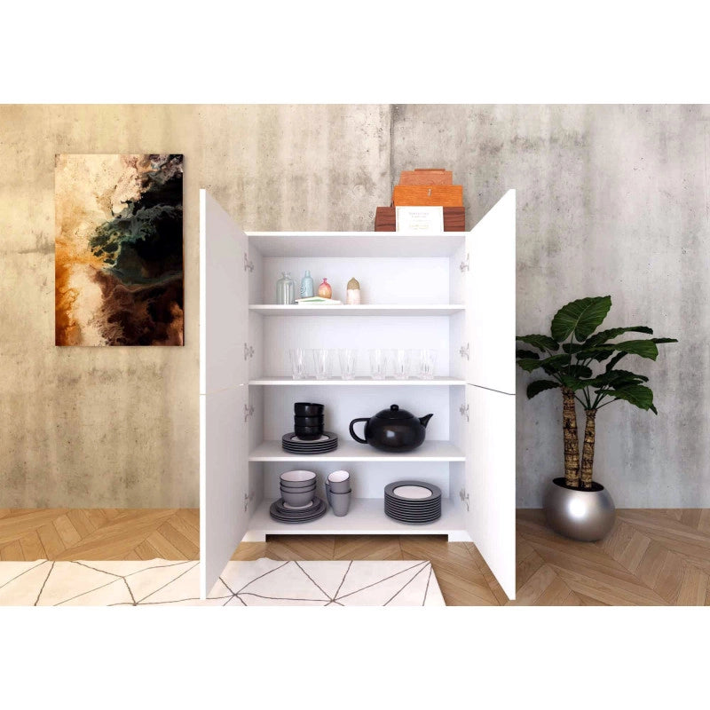 Credenza alta moderna 4 ante 90x35x120 cm Lumina - Bianco Lucido