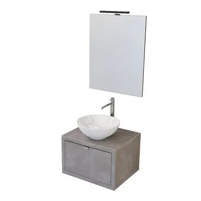 Mobile bagno sospeso 60 cm grigio cemento con lavabo a bacinella e specchio Master