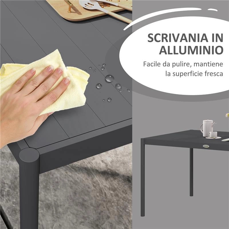 TAVOLO DA GIARDINO A DOGHE PER 6 PERSONE IN ACCIAIO E ALLUMINIO, 145X90X74 CM, GRIGIO SCURO