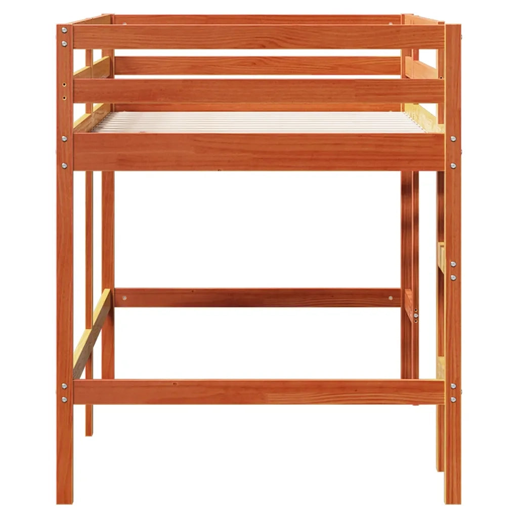Letto Soppalco con Scala Bambini | Letto Infantile | Lettino Marrone 80x200cm Massello Pino