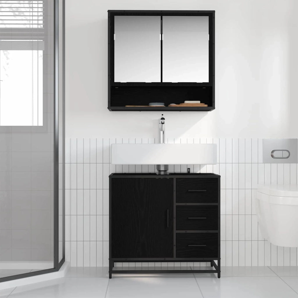 Set di mobili per il bagno 2 pcs Rovere Nero Legno multistrato 3402508