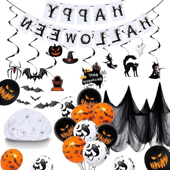 Decorazione di Halloween - Bunting di palloncini riutilizzabili a forma di spinone per Halloween, bandiera di gonfiaggio, banner di zucca, pipistrelli, fantasmi, ragni, decorazione di festa, fortuna per interni, casa, porta, muro, finestra.