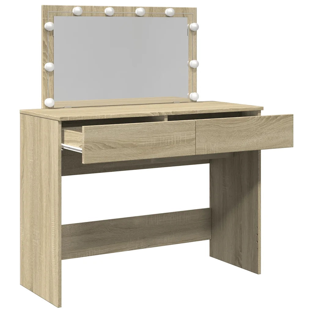 Toeletta | Tavolo da Trucco con LED Rovere Sonoma 100x40x120 cm