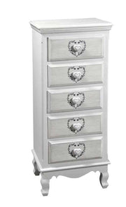 VINCY CASSETTIERA CON DECORO CUORE A 5 CASSETTI 40X30XH96 CM BIANCA