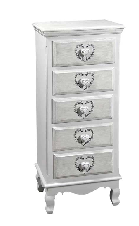 VINCY CASSETTIERA CON DECORO CUORE A 5 CASSETTI 40X30XH96 CM BIANCA