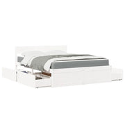 Letto Cassetti e Materasso Bianco 140x200cm Legno Massello Pino