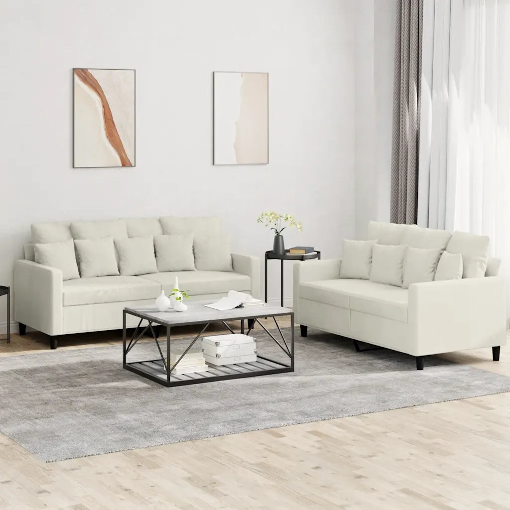 Set di Divani 2 pz con Cuscini Crema in Velluto