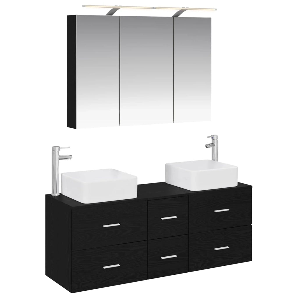 Set di mobili per il bagno 4 pcs Rovere Nero 3406776