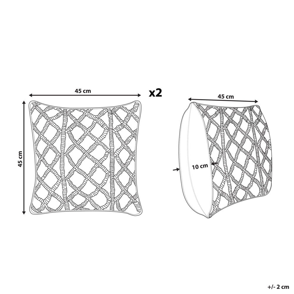 Set di 2 cuscini decorativi blu cotone macramè 40 x 45 cm corda Boho Retro Decor accessori
