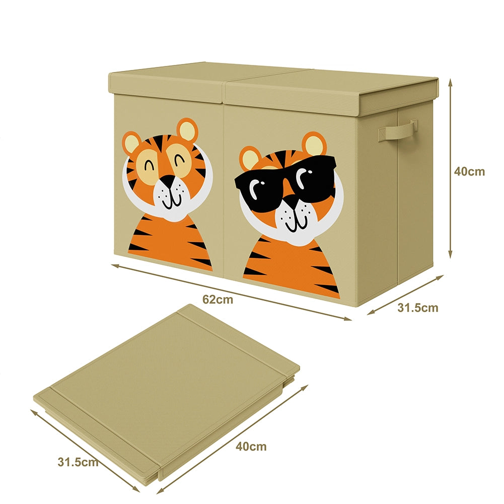 Box Contenitore Giocattoli con Animali Doppio Pieghevole 80L Beige Salvaspazio
