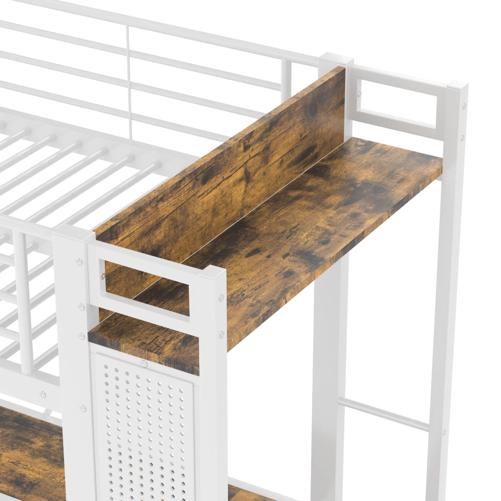 DESMIU Letto a Soppalco Singolo con Scrivania, 4 Cassetti, USB, Type-C, LED e Scaffali 90 × 200 cm Senza Materasso