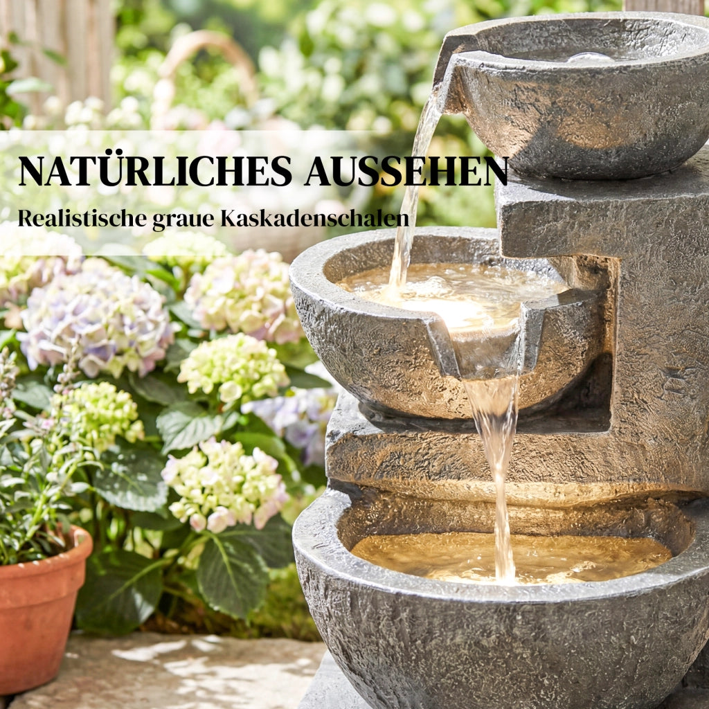 Fontana da Giardino 3 Livelli con Illuminazione LED ¨C zephmum ¨C Pietra 40x37x61 cm