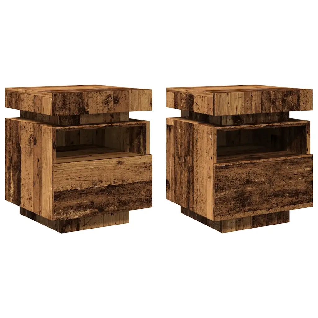 Set di 2 Comodini | Armadio da Notte | Mobiletto da notte con Luci LED Legno Antico 40x39x48,5 cm