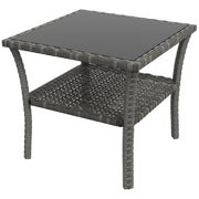 Tavolo da giardino in polietano; 50 x 50 x 45cm; tavolino laterale impermeabile per 4 persone; quadrato con piano in vetro a mensola